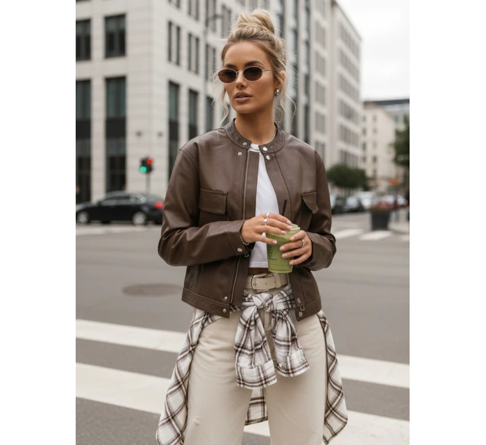Hnedá dámska kožená bunda FashionStreet TY5540