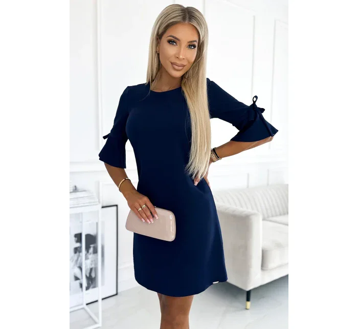 217-8 NEVA Trapézové šaty s rozšírenými rukávmi - ZELENÉ 217-8 NEVA Trapézové šaty s rozšírenými rukávmi - ZELENÉ