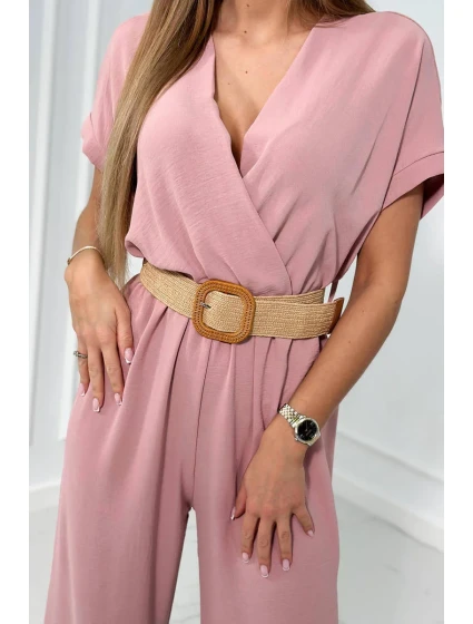 Kombinéza s ozdobným pásom púdrovo ružová