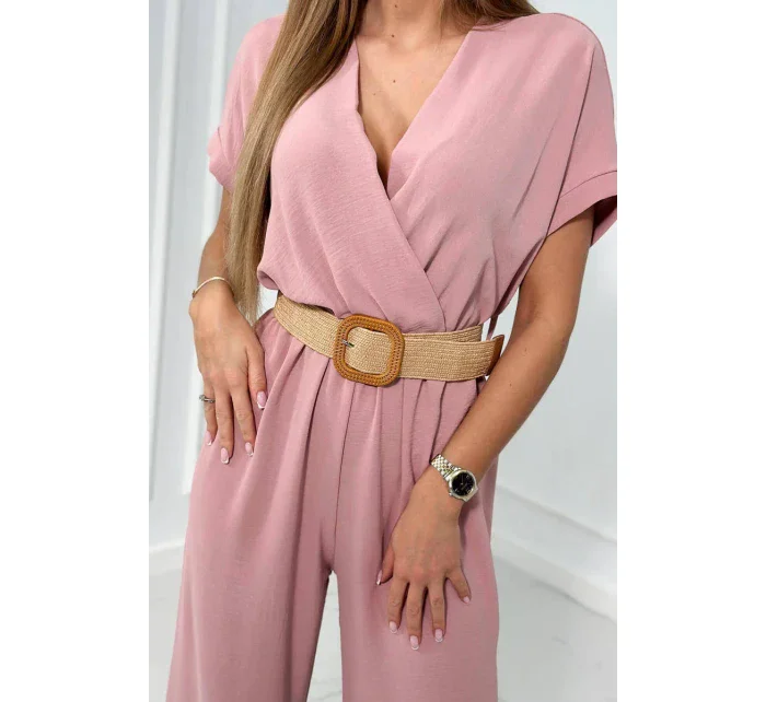 Kombinéza s ozdobným pásom púdrovo ružová