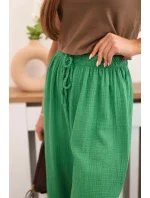 Mušelínové nohavice so širokými nohavicami zelenej farby