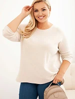 Dámsky plus size sveter s lodičkovým výstrihom béžový