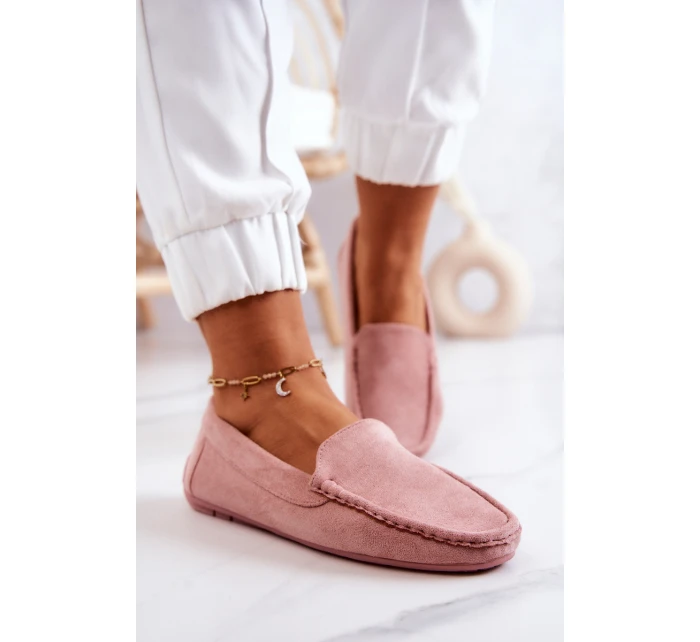 Zamszowe Mokasyny Damskie Różowe Morreno