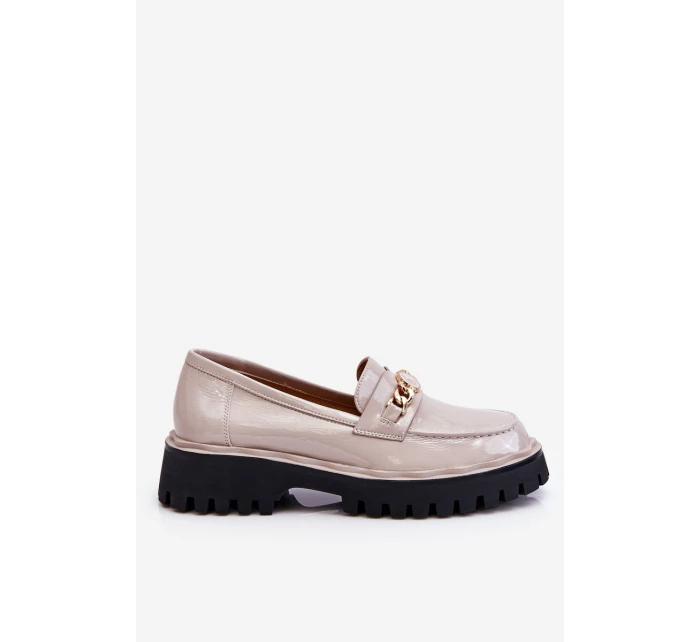 Lakierowane Mokasyny Na Platformie Jasnoszare Ronin