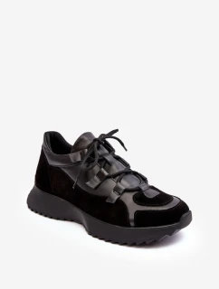 Dámské kožené sportovní boty model 21638349 černé - Zazoo