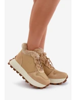 Skórzane Sneakersy Trapery Damskie Z Futerkiem Na Platformie Big Star OO274A330 Beżowe Skórzane Sneakersy Trapery Damskie Z Futerkiem Na Platformie Big Star OO274A330 Beżowe