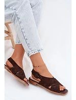 Kožené Semišové Dámské Sandály Na Ploché Podpatky D&A model 22133766 Čokoládové - S.Barski