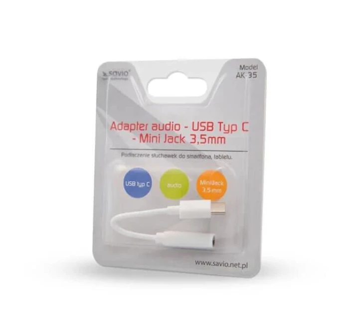 Audio adaptér biely AK-35 USB typ 3.1 C (M) - Jack 3,5 mm (F) - Savio Audio adaptér biely AK-35 USB typ 3.1 C (M) - Jack 3,5 mm (F) - Savio