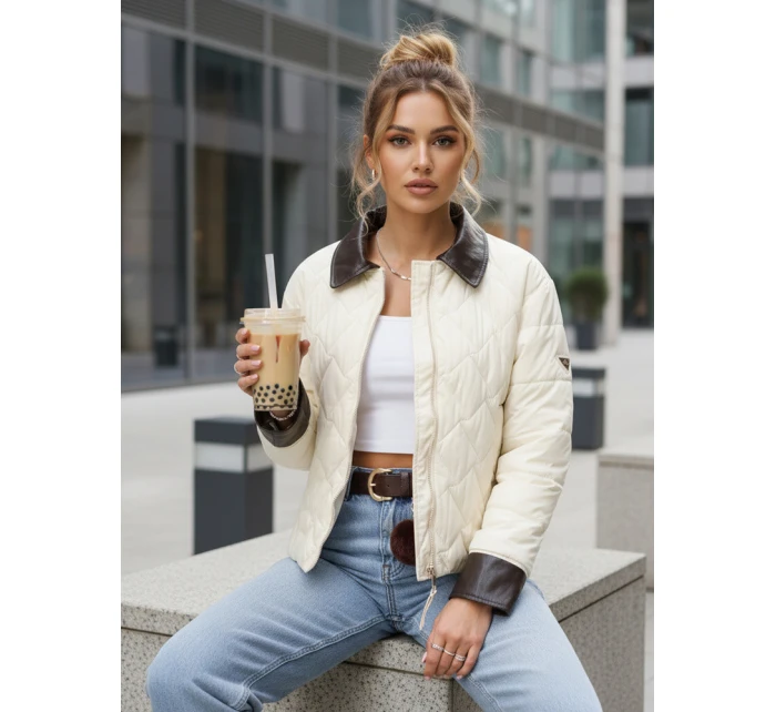 Dámska prešívaná bunda v ecru farbe FashionStreet TY5621