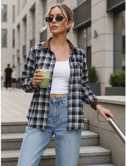 Dámska kockovaná košeľa na gombíky tmavomodrá FashionStreet DY0483