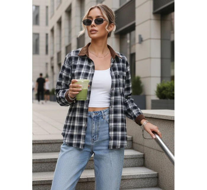 Dámska kockovaná košeľa na gombíky tmavomodrá FashionStreet DY0483