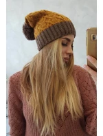 Fleecová čiapka Bibiana K264 mocca+mustard