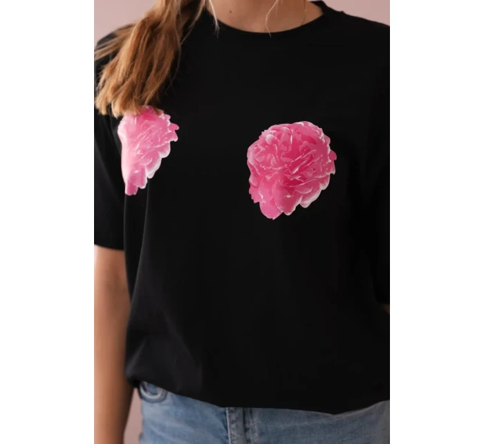 Bavlněná halenka s květinovým potiskem černý