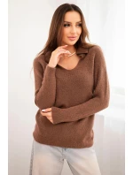 Dámský svetr z baby alpaky s límcem a V výstřihem model 21718749 - K-Fashion