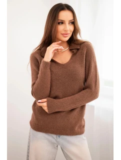 Dámský svetr z baby alpaky s límcem a V výstřihem model 21718749 - K-Fashion