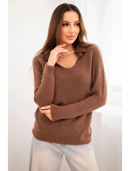 Dámský svetr z baby alpaky s límcem a V výstřihem model 21718749 - K-Fashion