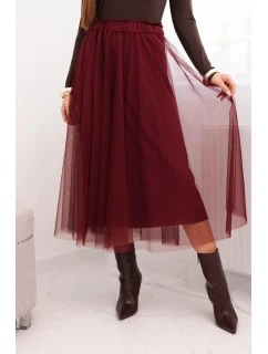 Dámska midi sukňa z tylu s viskózovou podšívkou bordová