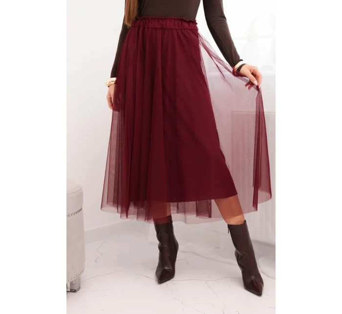 Dámska midi sukňa z tylu s viskózovou podšívkou bordová Dámska midi sukňa z tylu s viskózovou podšívkou bordová
