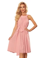dámské šifonové šaty v pudrově růžové barvě s vázáním model 15740646 - numoco dámské šifonové šaty v pudrově růžové barvě s vázáním model 15740646 - numoco