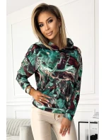 Dámska mikina s tyrkysovo-hnedým mramorovým vzorom as kapucňou 390-2