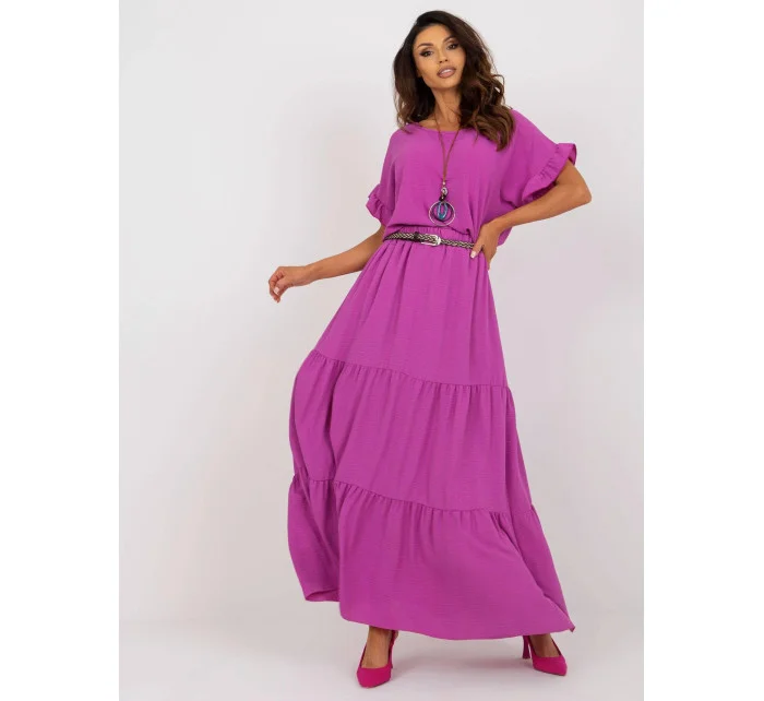Fialové dlhé dámske šaty s volánom (8367) Fialové dlhé dámske šaty s volánom (8367)