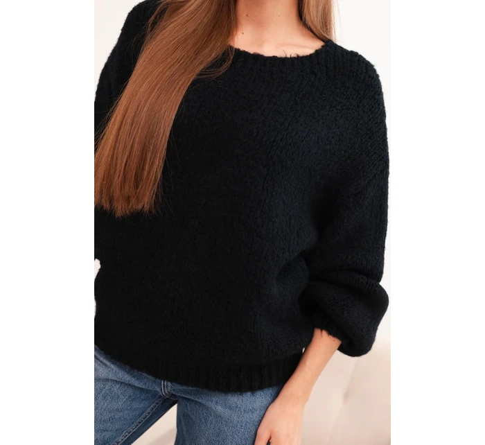 Dámsky čierny vlnený sveter s hrubým úpletom a dlhými rukávmi čiernej farby Dámsky čierny vlnený sveter s hrubým úpletom a dlhými rukávmi čiernej farby