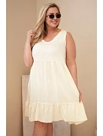 Dámske viskózové šaty s čipkou bez rukávov v žltej farbe