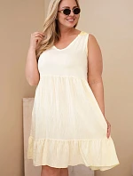 Dámske viskózové šaty s čipkou bez rukávov v žltej farbe