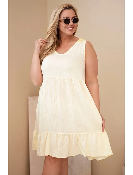 Dámske viskózové šaty s čipkou bez rukávov v žltej farbe