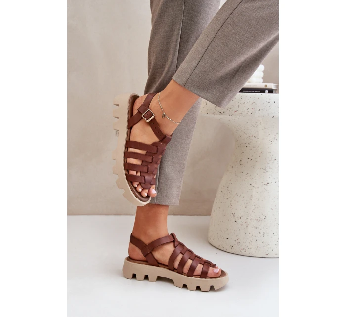 Kožené Dámské Sandály Zazoo model 21682166 Hnědé - Boto Kožené Dámské Sandály Zazoo model 21682166 Hnědé - Boto