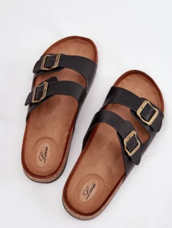 Dámske papuče na korkovej platforme s prackami - čierne