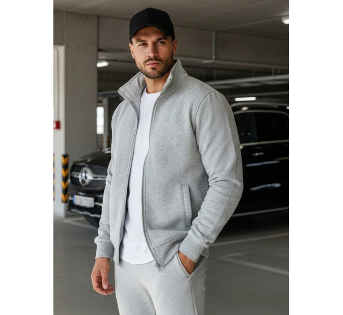 Pánska mikina na zips bez kapucne sivá BX4109