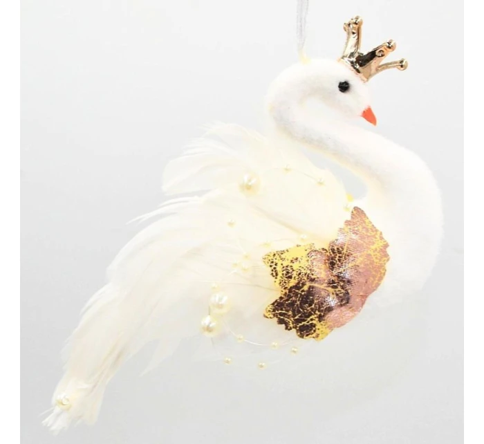 DEKORATÍVNA LABUŤ ZÁVESNÁ OZDOBA 17CM PERLEŤOVÉ KRÍDLA