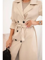 Dámsky trenčkot z ekokože s opaskom a golierom béžovej farby