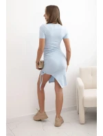 Dámske bavlnené šaty s krátkymi rukávmi a nastaviteľným pásom modré