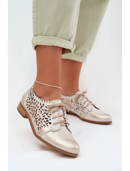 Kožené síťované dámské polobotky model 22027688 zlaté - Zazoo