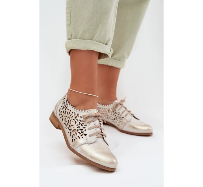 Kožené síťované dámské polobotky model 22027688 zlaté - Zazoo