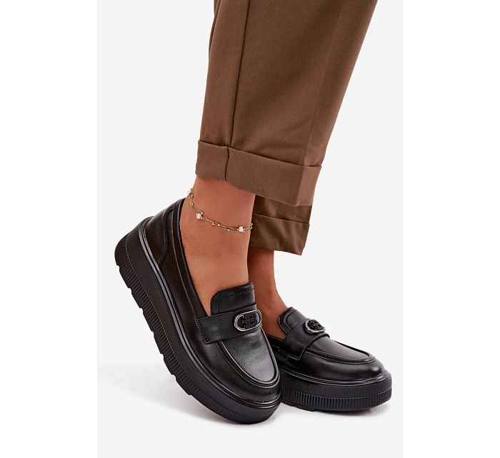 Kožené dámské mokasiny na platformě Vinceza 39974 Černé