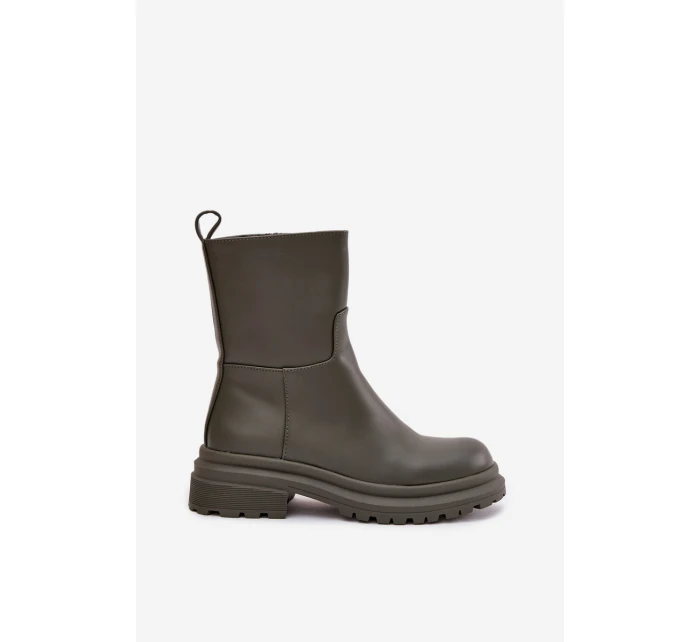 Dámské kotníkové boty na platformě Khaki tmavě zelená model 21873328 - Inello