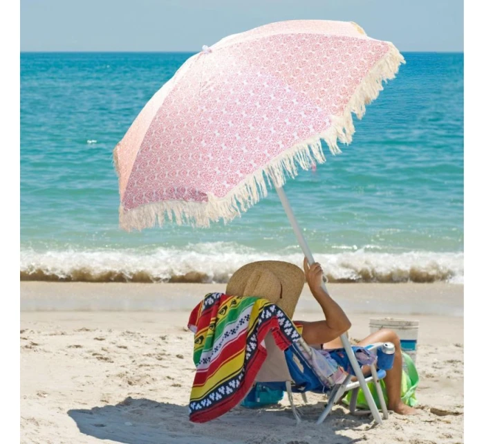 PLÁŽOVÝ A ZÁHRADNÝ SLNEČNÍK SO STRAPCAMI 174 CM ČERVENÝ