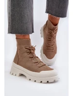 Damskie Skarpetkowe Wsuwane Botki Brązowe Solime Damskie Skarpetkowe Wsuwane Botki Brązowe Solime