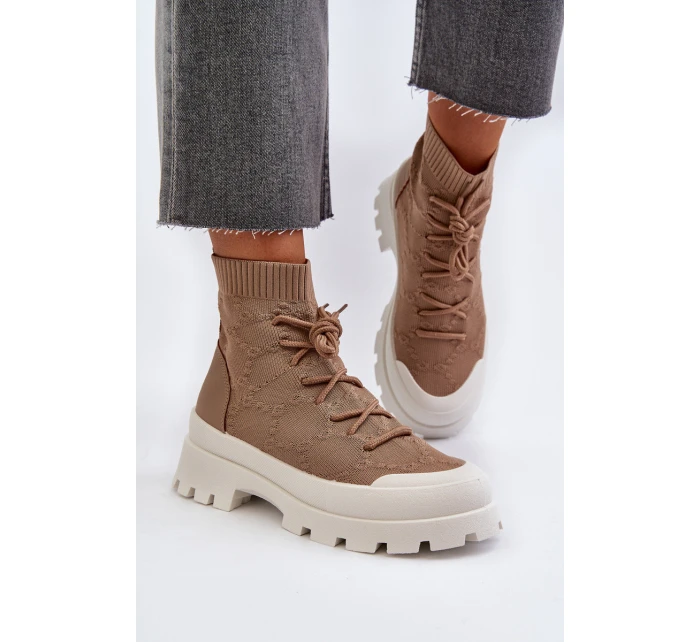 Damskie Skarpetkowe Wsuwane Botki Brązowe Solime Damskie Skarpetkowe Wsuwane Botki Brązowe Solime