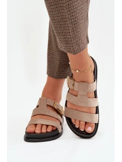 Dámské pantofle s pásky a zlatým přezkou béžové model 21919132 - Boto