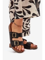 Dámske papuče na korkovej platforme s prackami - čierne