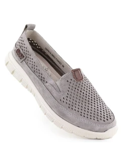 Dámske kožené ažurové topánky sivej farby eVento 9802