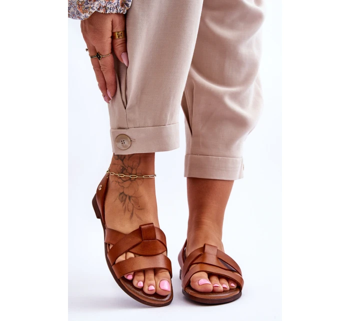 Pohodlné kožené sandály hnědé model 21617507 - Zazoo Pohodlné kožené sandály hnědé model 21617507 - Zazoo
