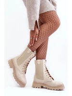 Kožené Dámské Botky Workery Šněrovací Světle Béžové Nicole model 21636175 - Boto Kožené Dámské Botky Workery Šněrovací Světle Béžové Nicole model 21636175 - Boto