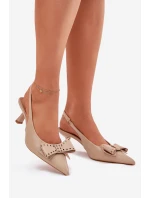 Lodičky Na Podpatku S Mašlí Béžové model 21698718 - Boto