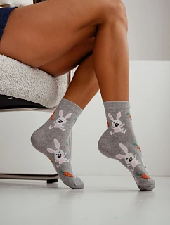 Dámské ponožky Šedé Králíci a Mrkve