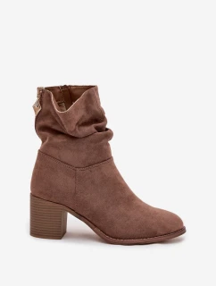 Dámske členkové topánky s remienkom na stĺpcovom podpätku S.Barski - hnedé